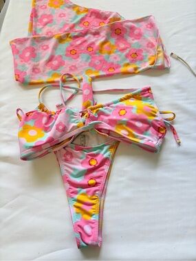 Floral Pink & Yellow Two-Piece Bikini Set